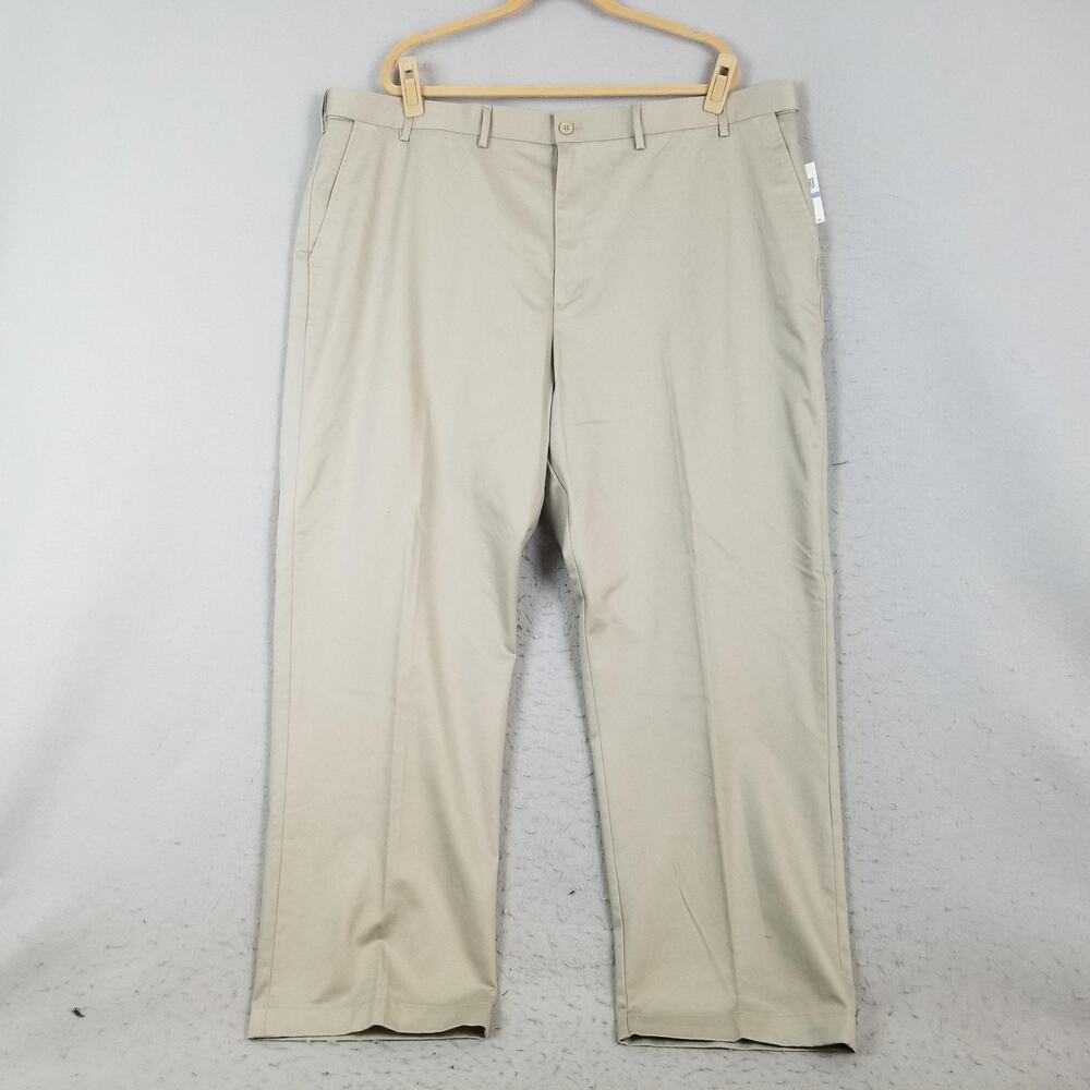 IZOD American Chino Pants Mens 48x32 Khaki Flat Front‎ Wrinkle Free Big Tall